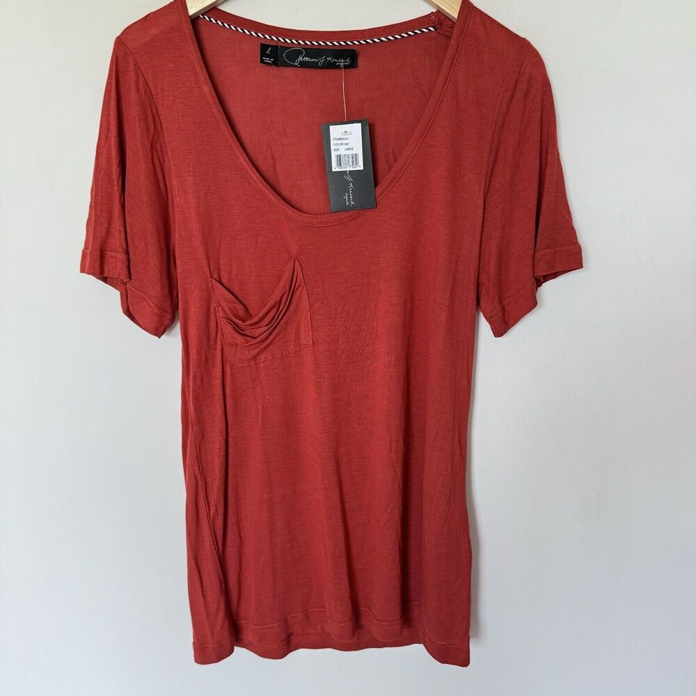 Patterson J Kincaid Slouchy Pocket Tee Revolve Rust Colored Scoop Neck